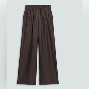 Theory Cacao Wide-Leg Pull-On Silk-Twill Pants